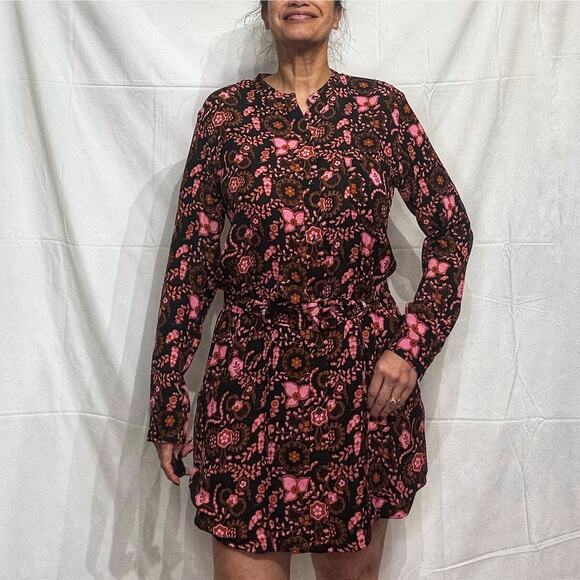 ALC Black Floral Silk Long Sleeve Midi Dress Sz 10 - Picture 1 of 12